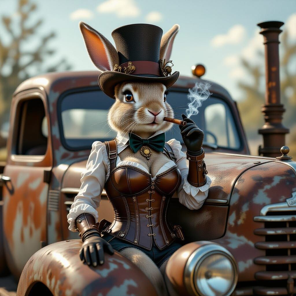 Surreal Steampunk Rabbit Smoking a Cigar