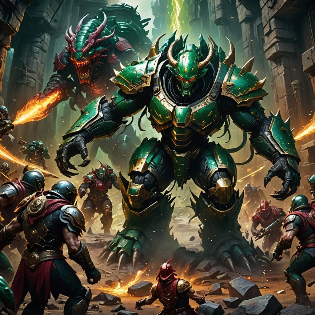 Armored Alien Invasion in Dark Fantasy Style