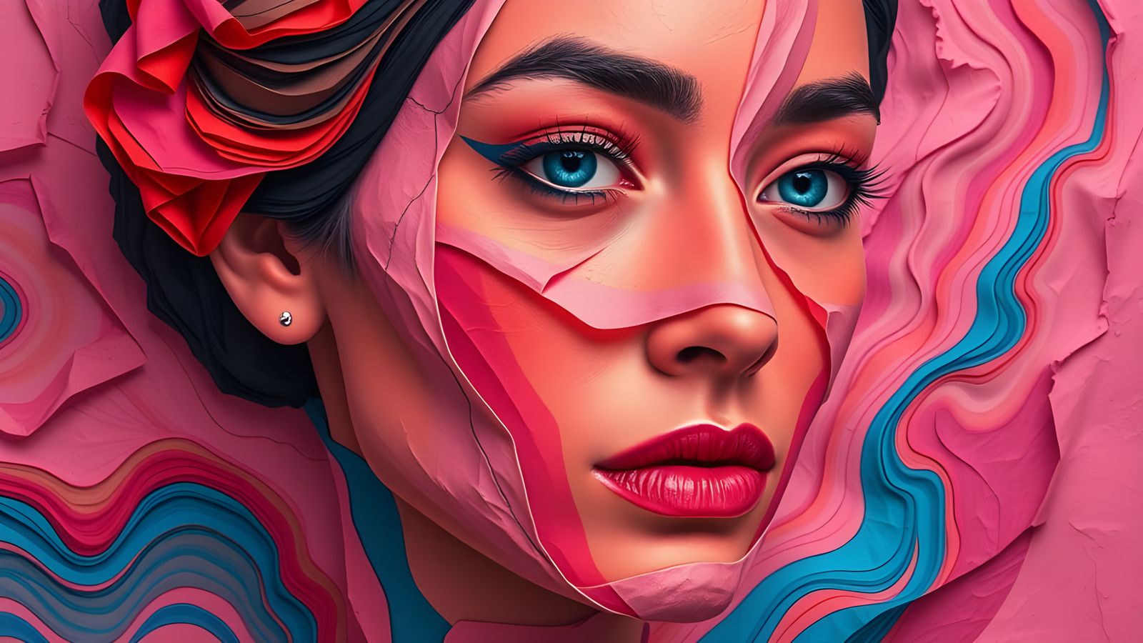 Abstract Woman Portrait Made of Paper Art