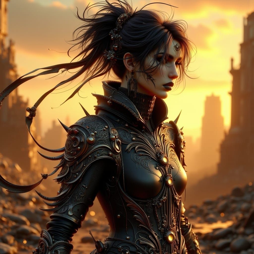 Half-Elf Warrior in Art Nouveau Punk Style