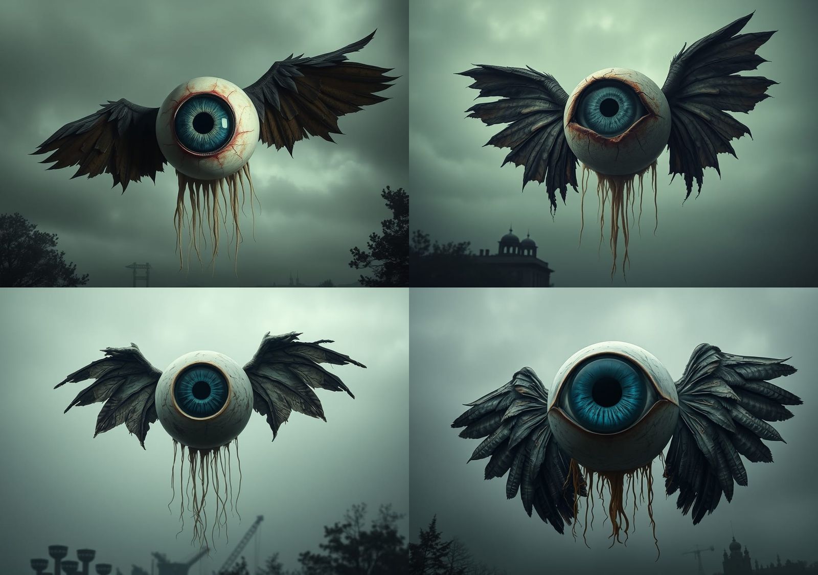 Ethereal Winged Eyeball in Moody Fantasy Landscape
