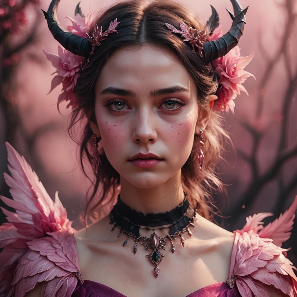 Sad Pink Goddess in Dramatic Lighting