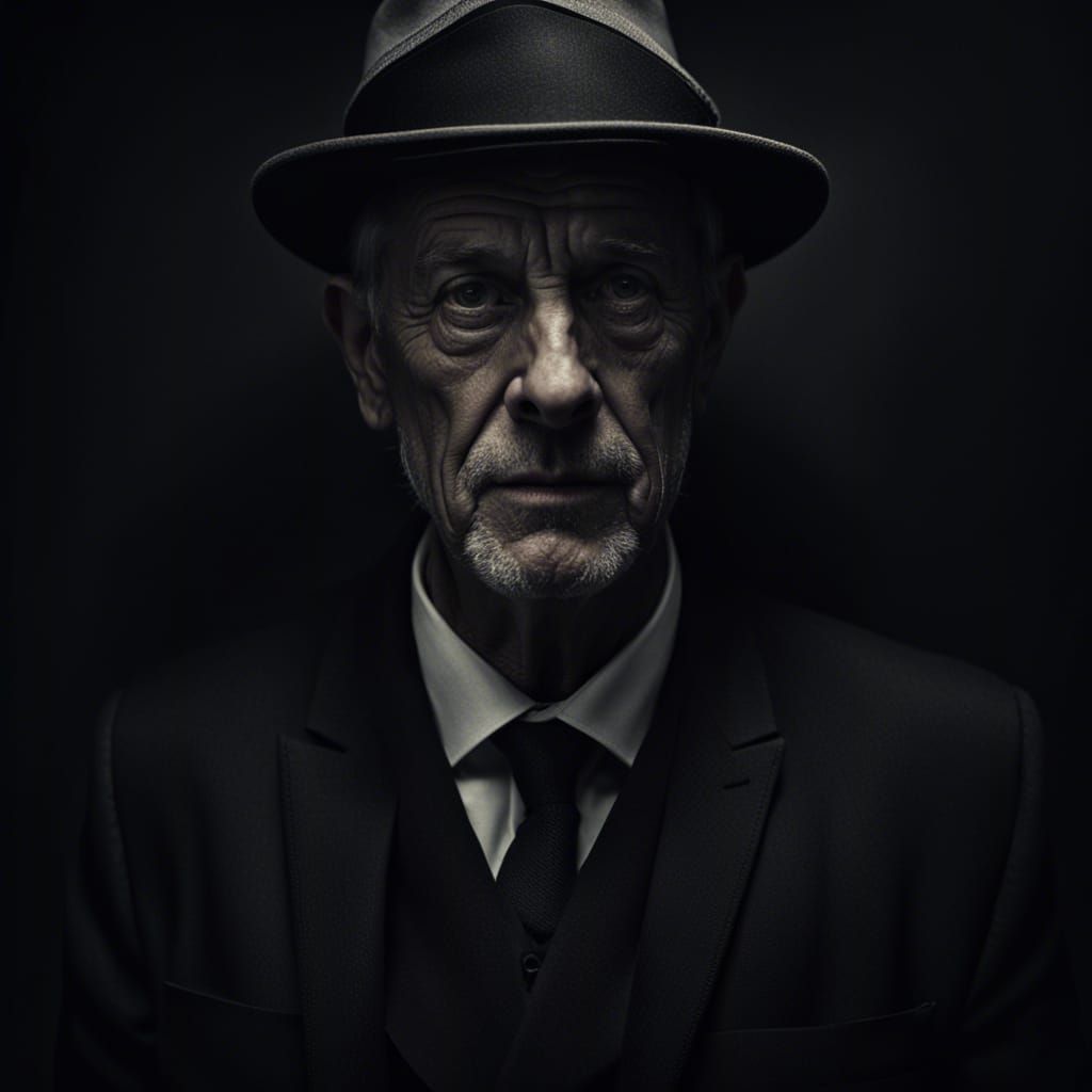 Faceless Man in Black Suit: A 1960s Portrait