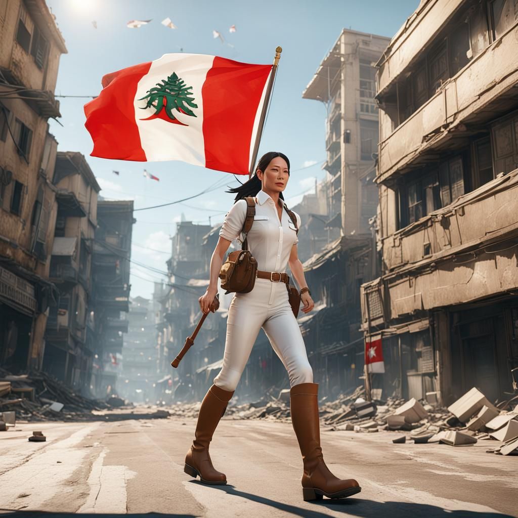 Woman Carries Lebanese Flag Through Riots, 3D Game Art