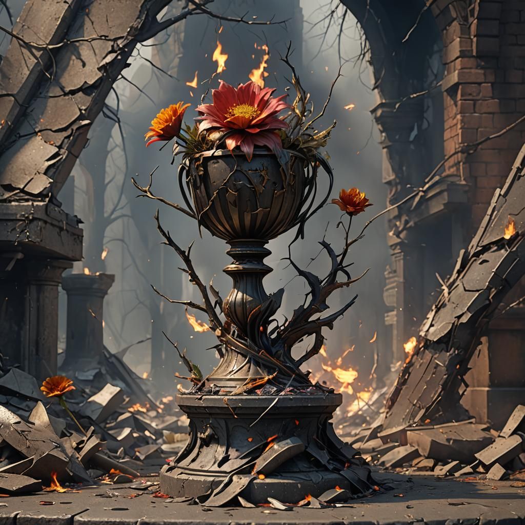 Cracked Trophy with Flower: Fantasy Concept Art
