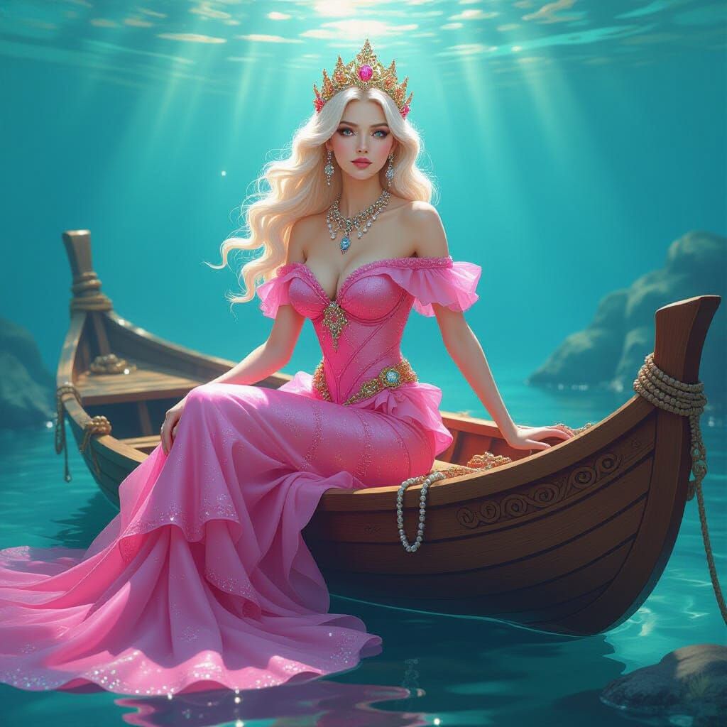 Mermaid King in Pink Dress with Treasures