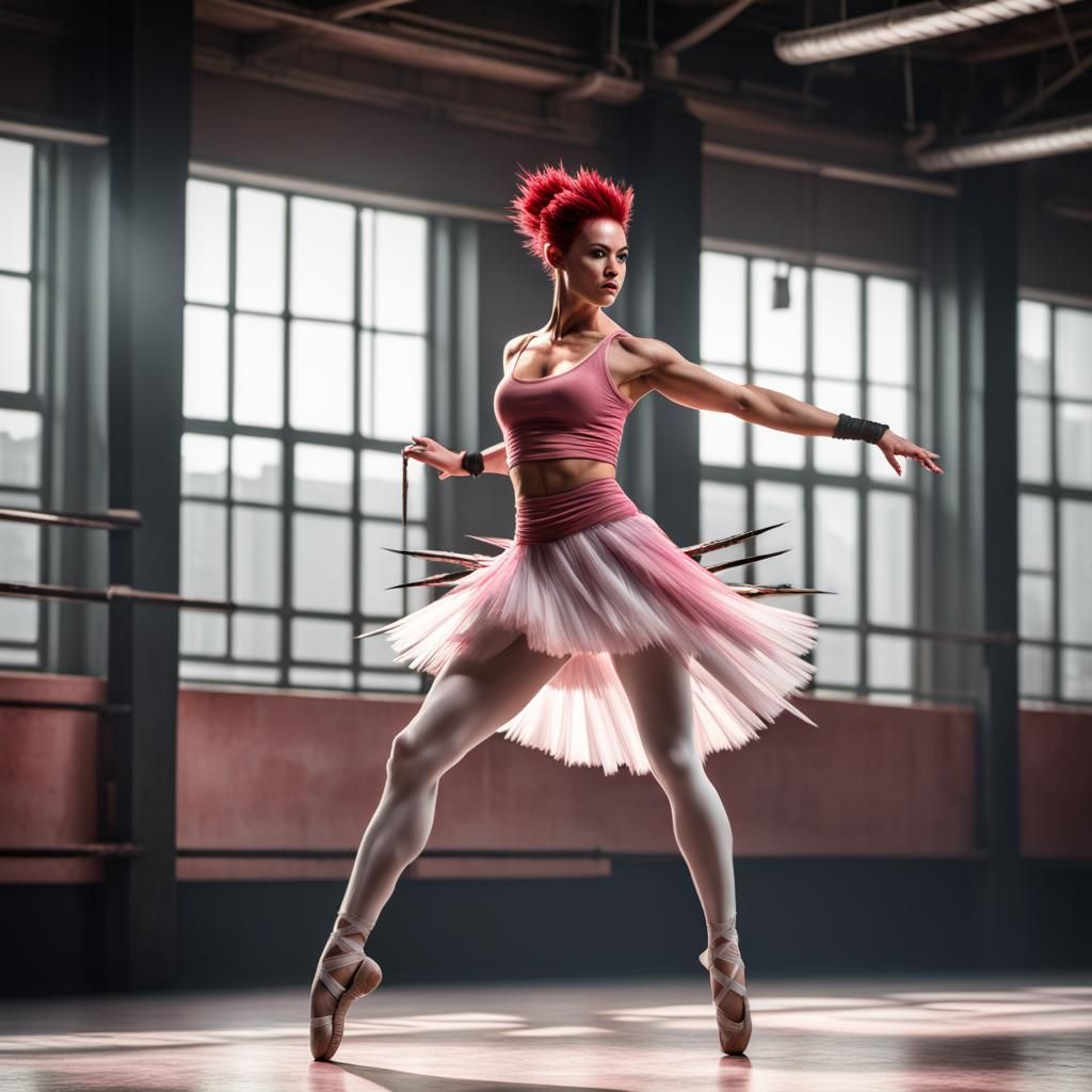 Hyperrealistic Ballerina Ninja in Dance Dojo