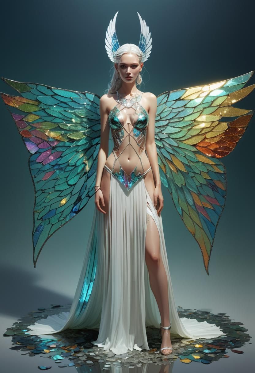 Fantasy Woman with Glass Wings in Unreal Engine 5 Style