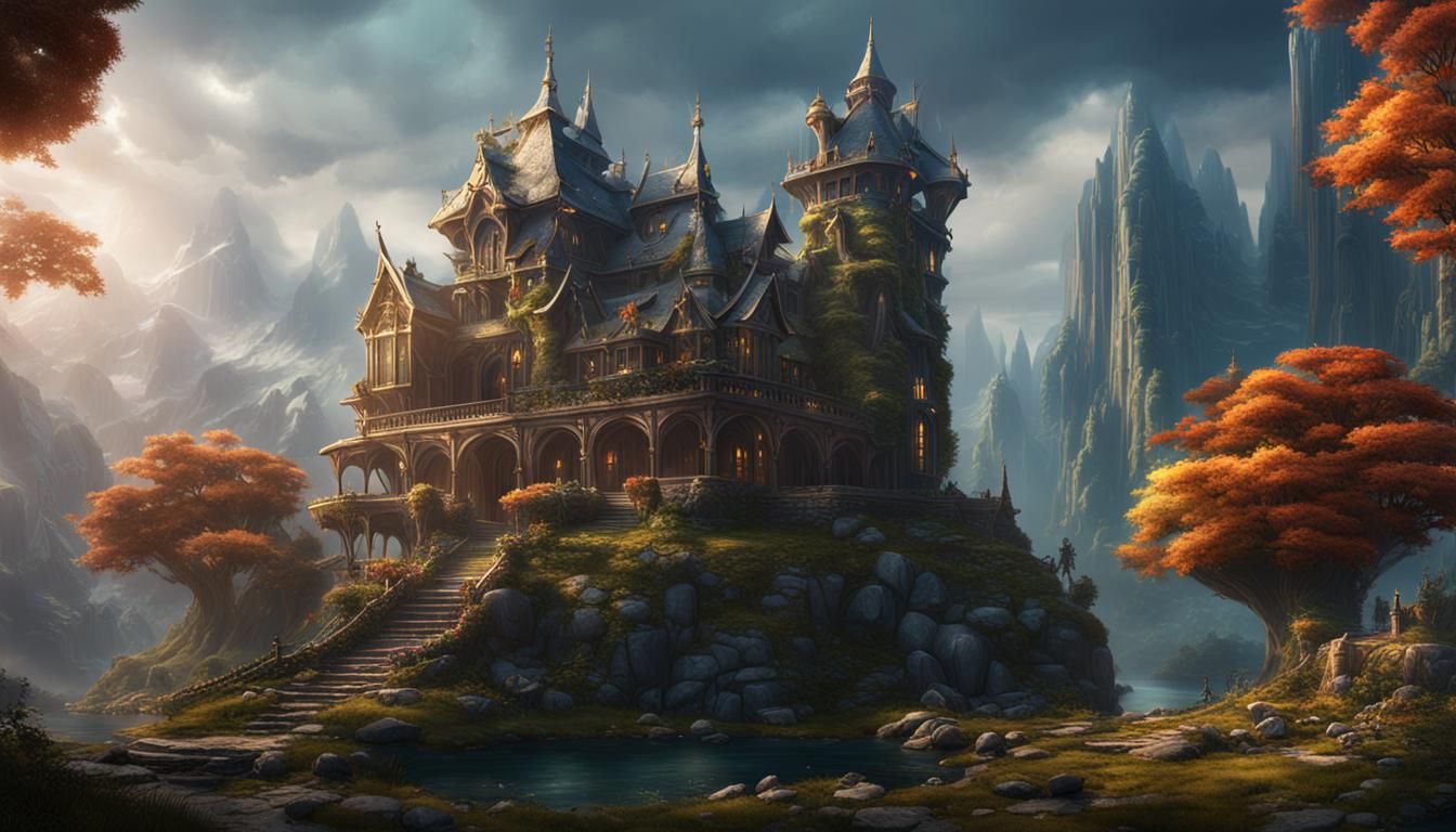 Elven Palace in Mountains: Detailed Matte Painting