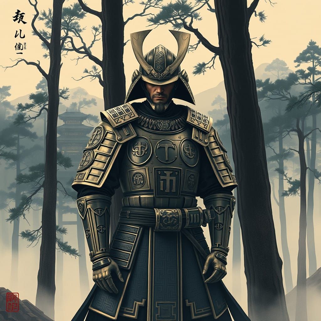 Majestic Jedi Samurai Guardian in Misty Forest