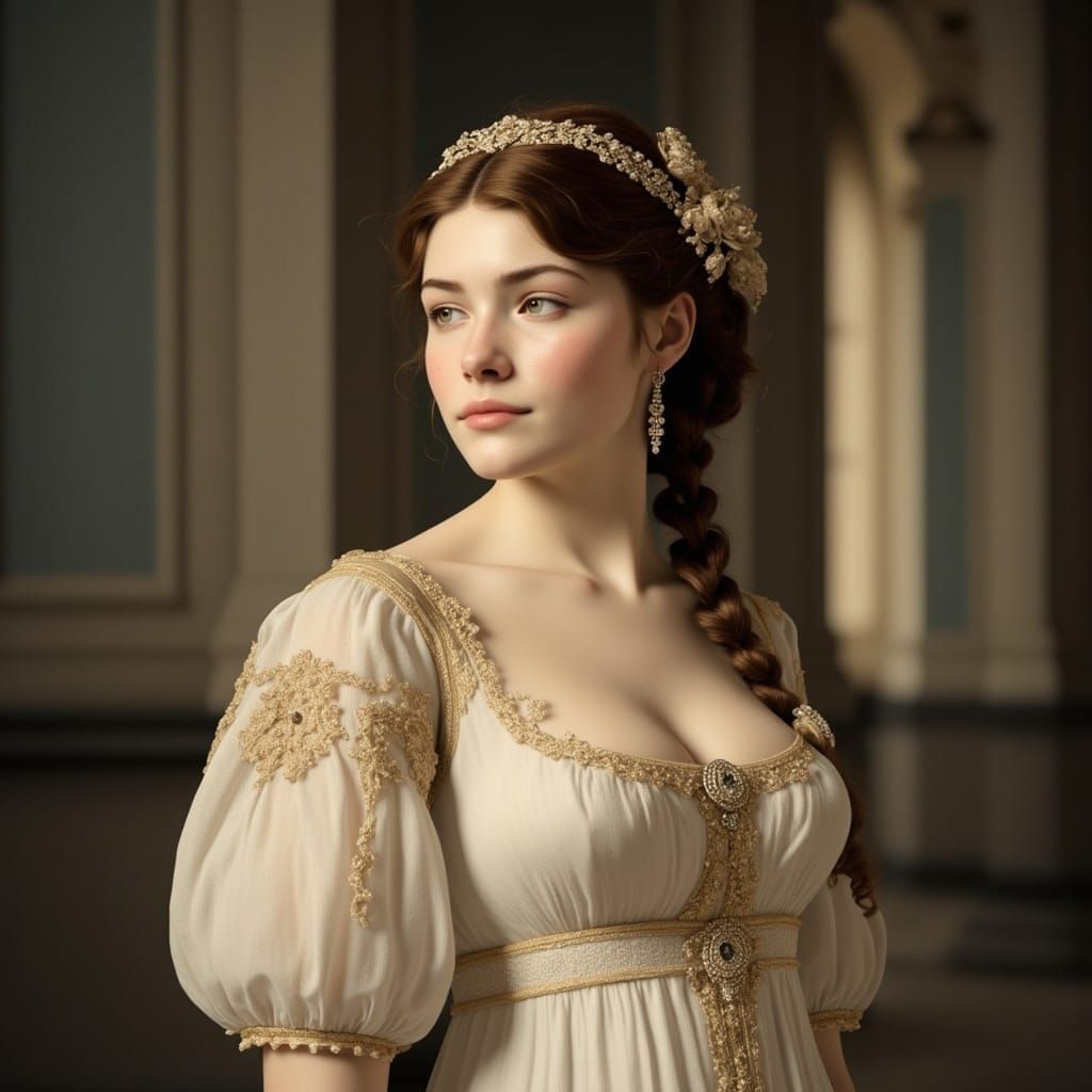 Girl in Regency Costume with Diamonds and Pearls