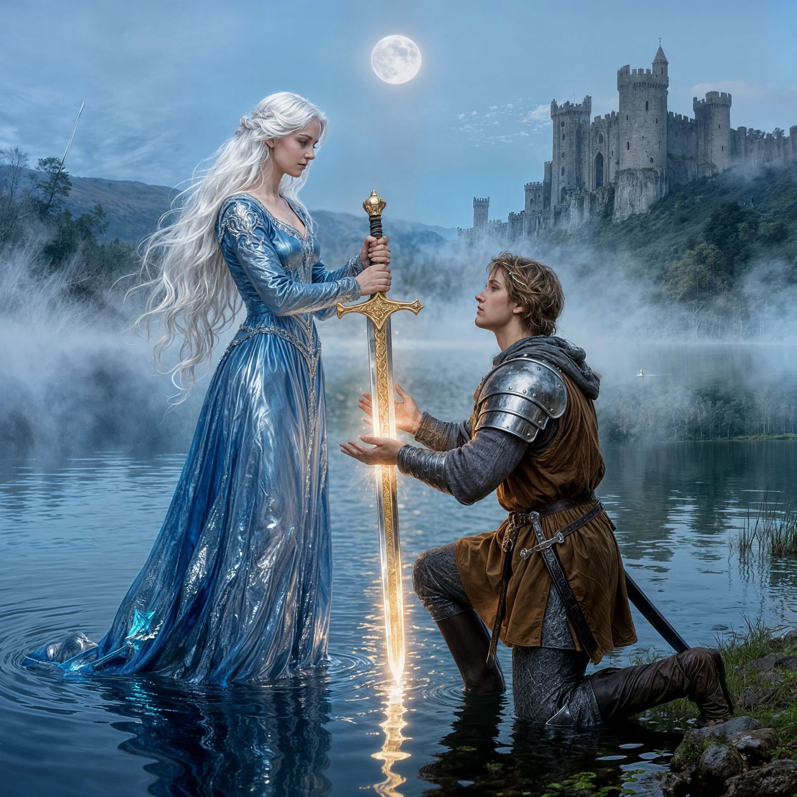 Lady of the Lake Presents Excalibur to King Arthur