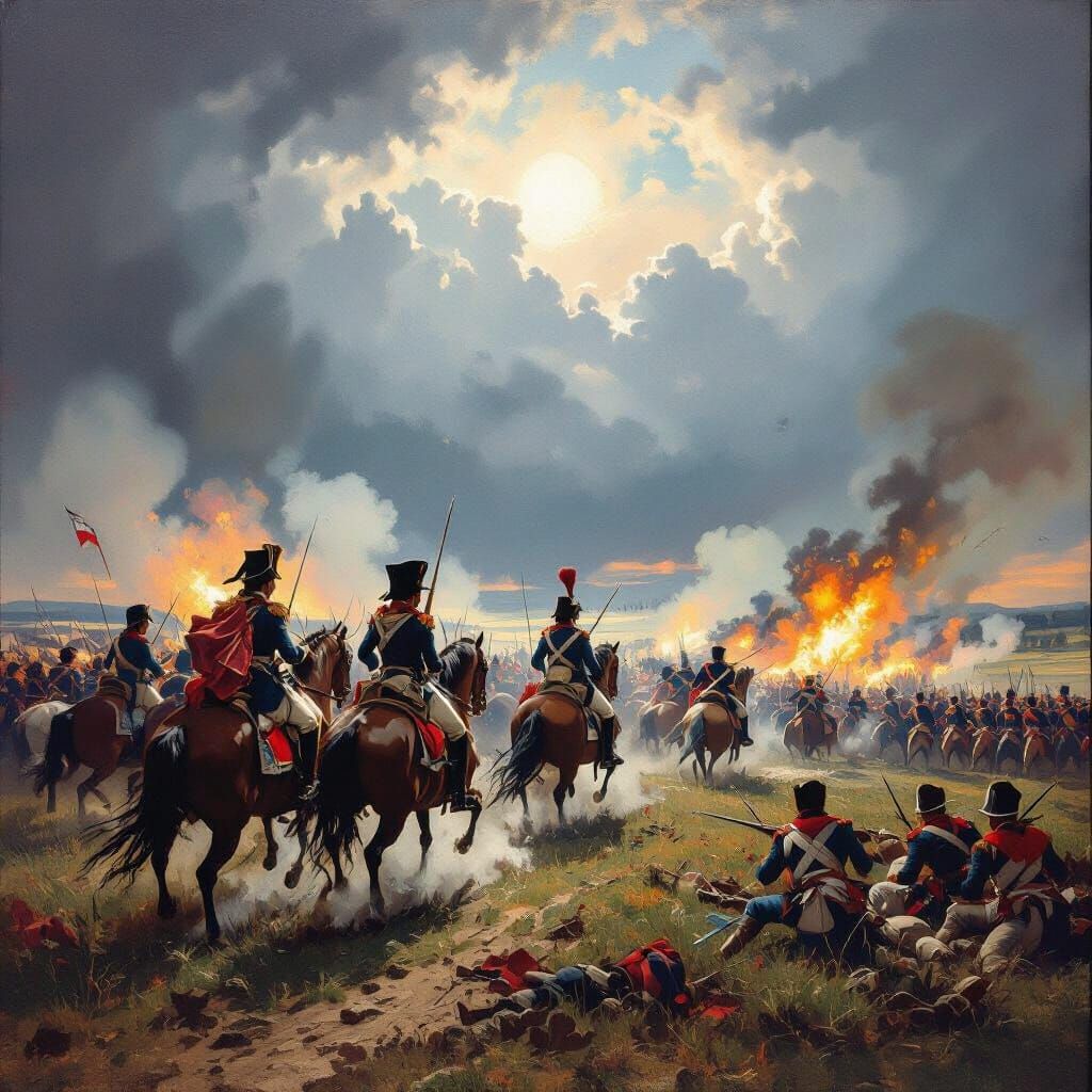 Epic Oil Painting of Waterloo Battle