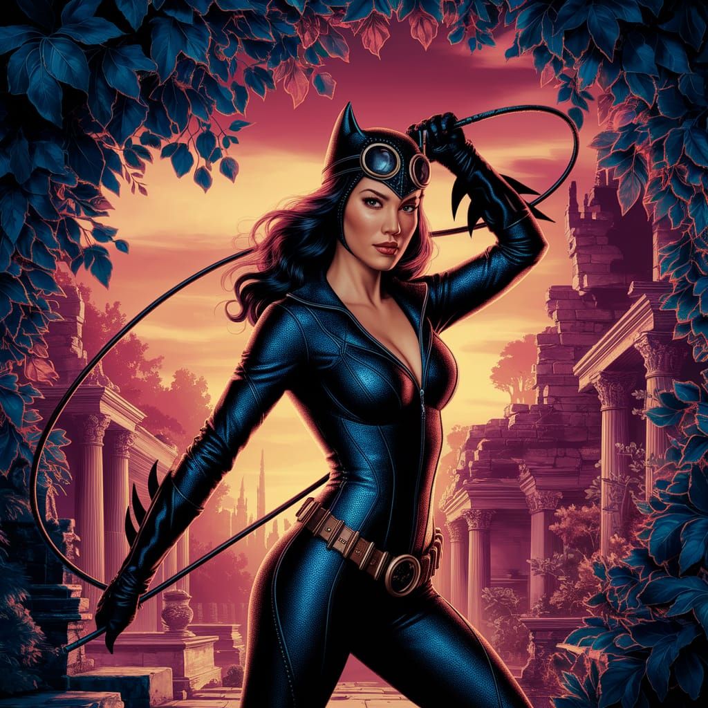 Catwoman in Fantastical Matte Painting with Deep Colors and ...
