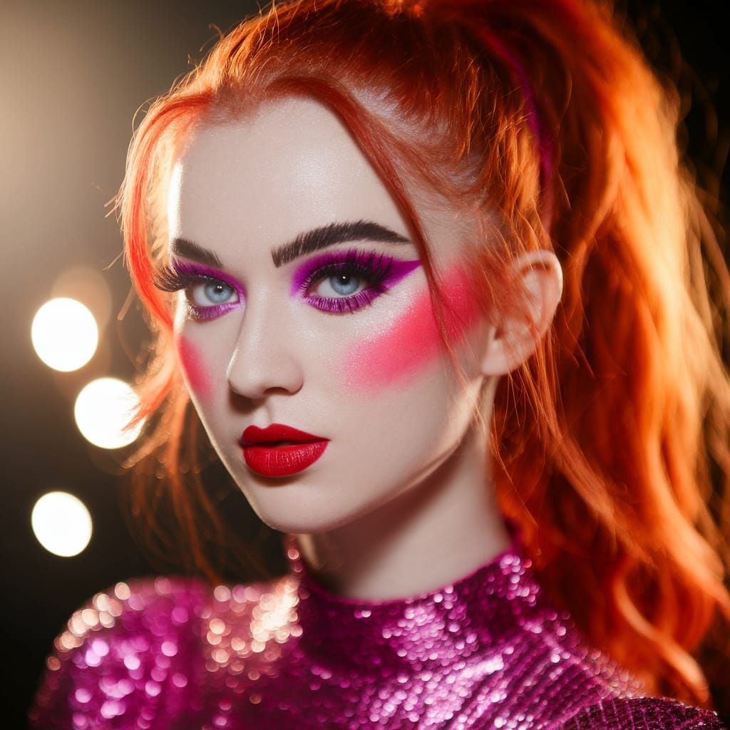 Vibrant Redhead in Bold Makeup