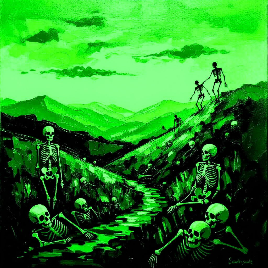 Post-Conflict Valley Skeletons in Expressionist Style
