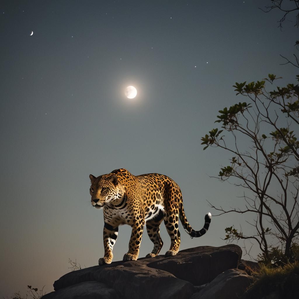 Jaguar on Cliff in Moonlight Wildlife Photo