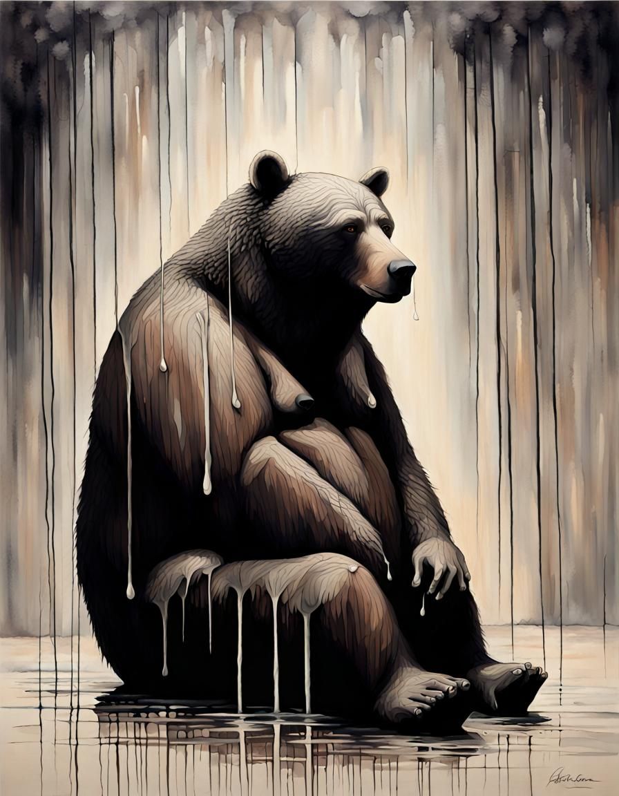 Bear Portrait Expressing Solitude and Sorrow
