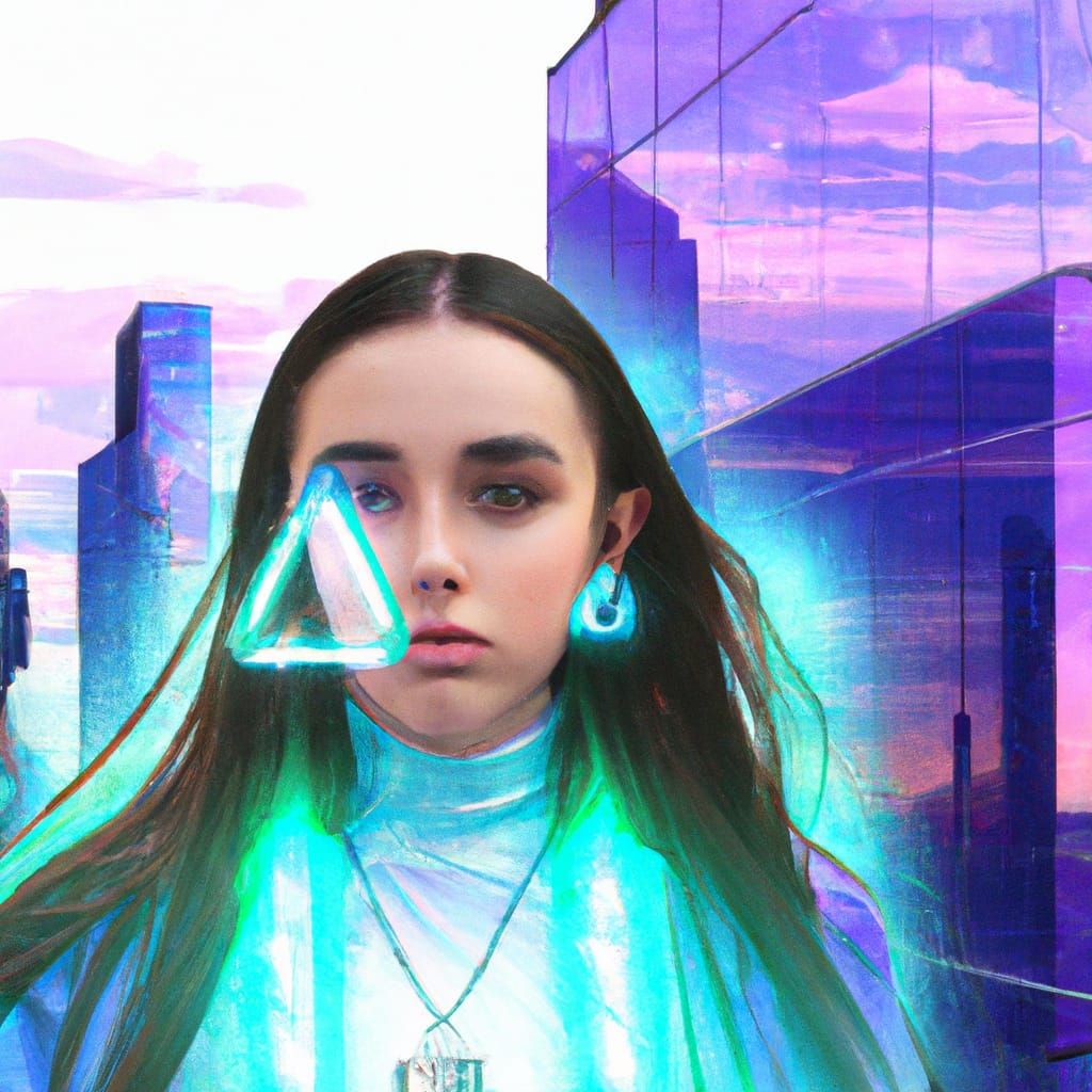 Holographic Girl in Cyberpunk Cityscape