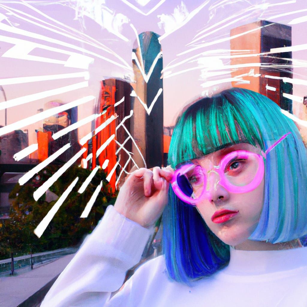 Holographic Girl in Cyberpunk City