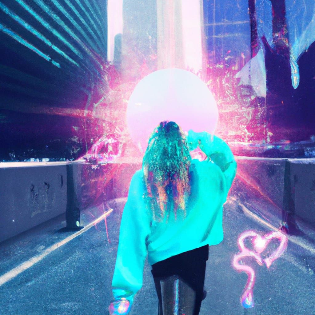 Holographic Girl in Cyberpunk Cityscape