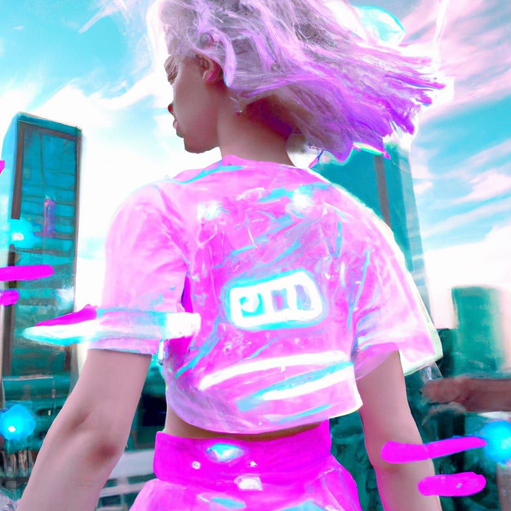 Holographic Girl in Cyberpunk Cityscape