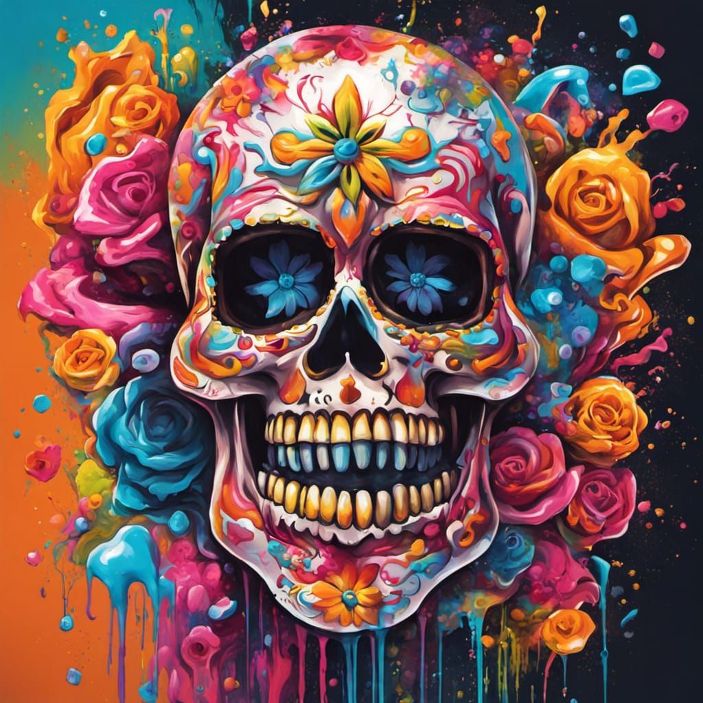 Colorful Day of the Dead Sugar Skull Graffiti Art
