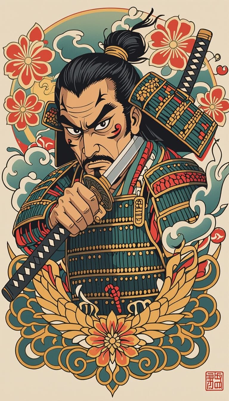 Samurai Warrior in Neo-Traditional Japanese Tattoo Style