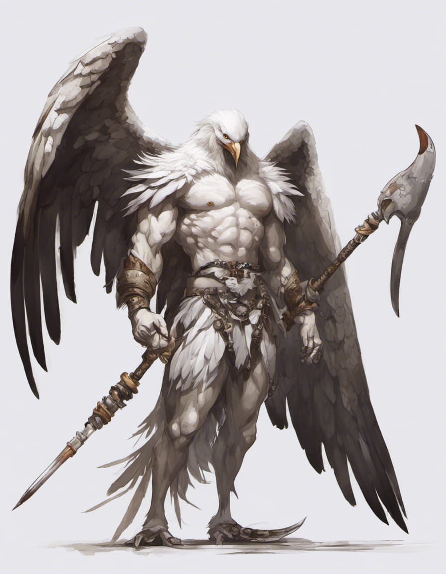 Muscular Wereseagull Warrior with Harpoon