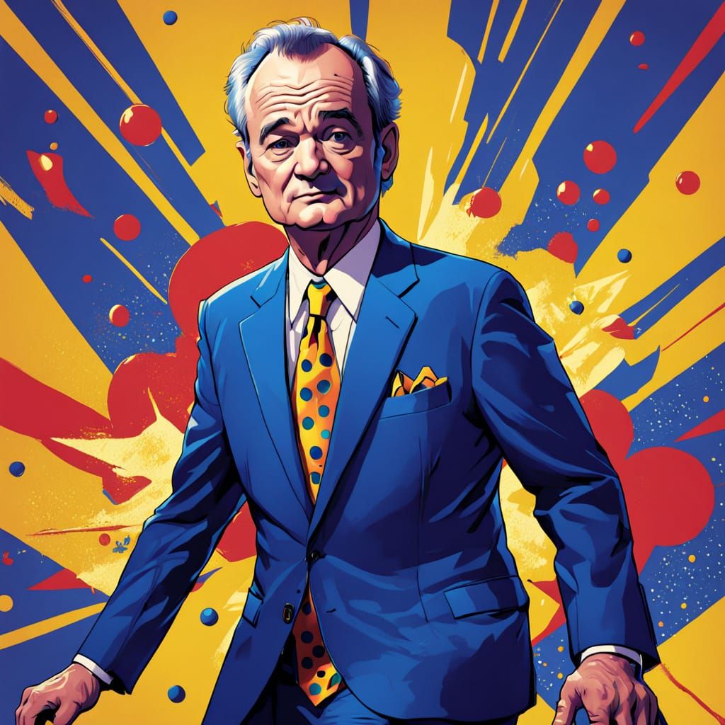 Bold Pop Art Portrait of Bill Murray in Vibrant Comic Book S...