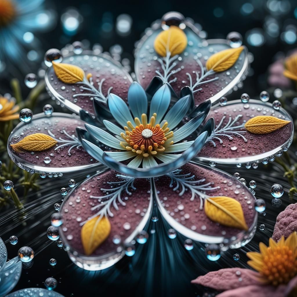 Bioluminescent Diamond Water Drop with Magic Flowers