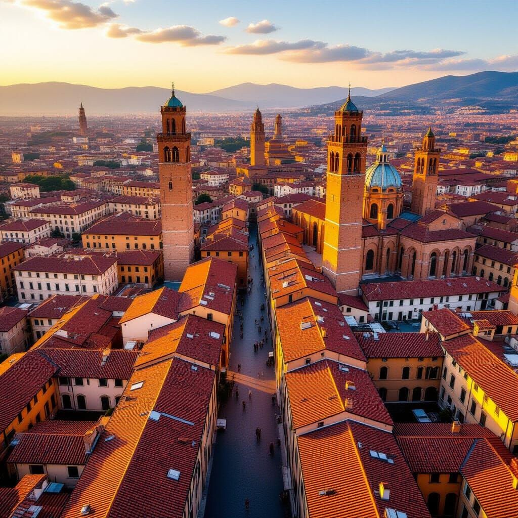 Bologna Rooftops: Aerial View in Classical Style
