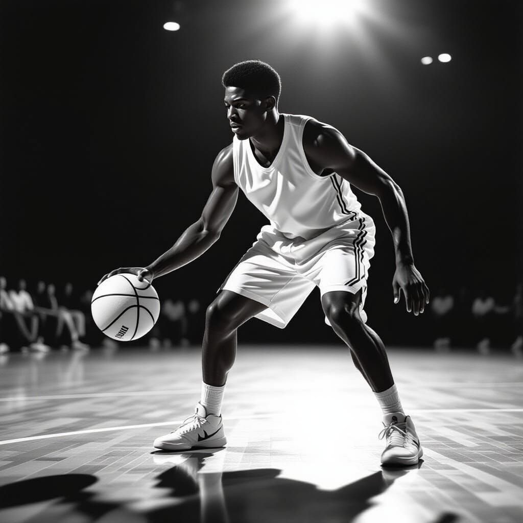 Dynamic Black and White Basketball Portrait