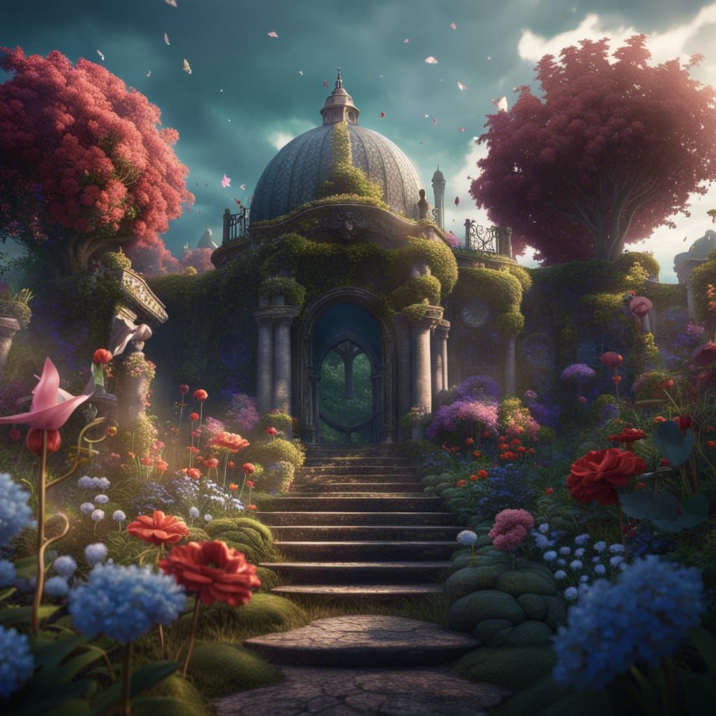 Enchanted Secret Flower Garden in Detailed Matte Painting
