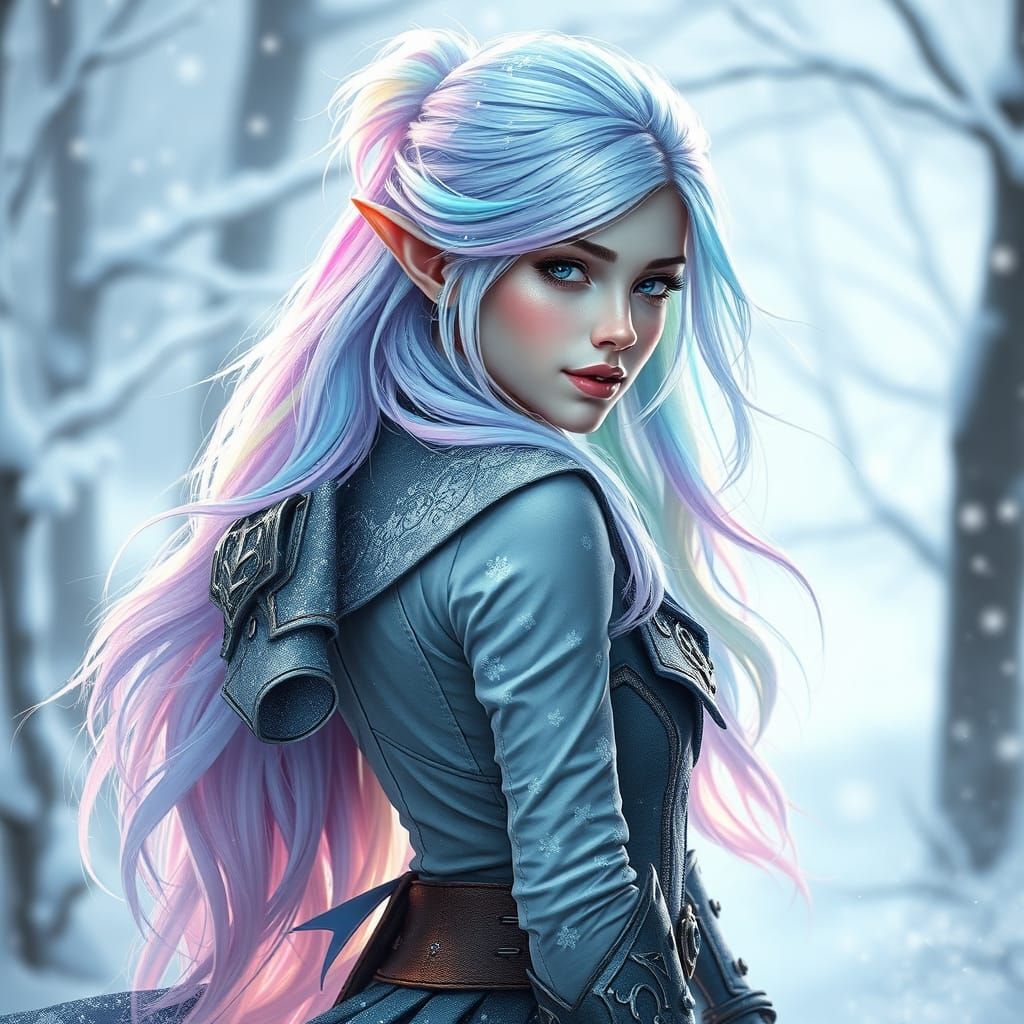 Ethereal Female Elf Rogue in Winter Wonderland