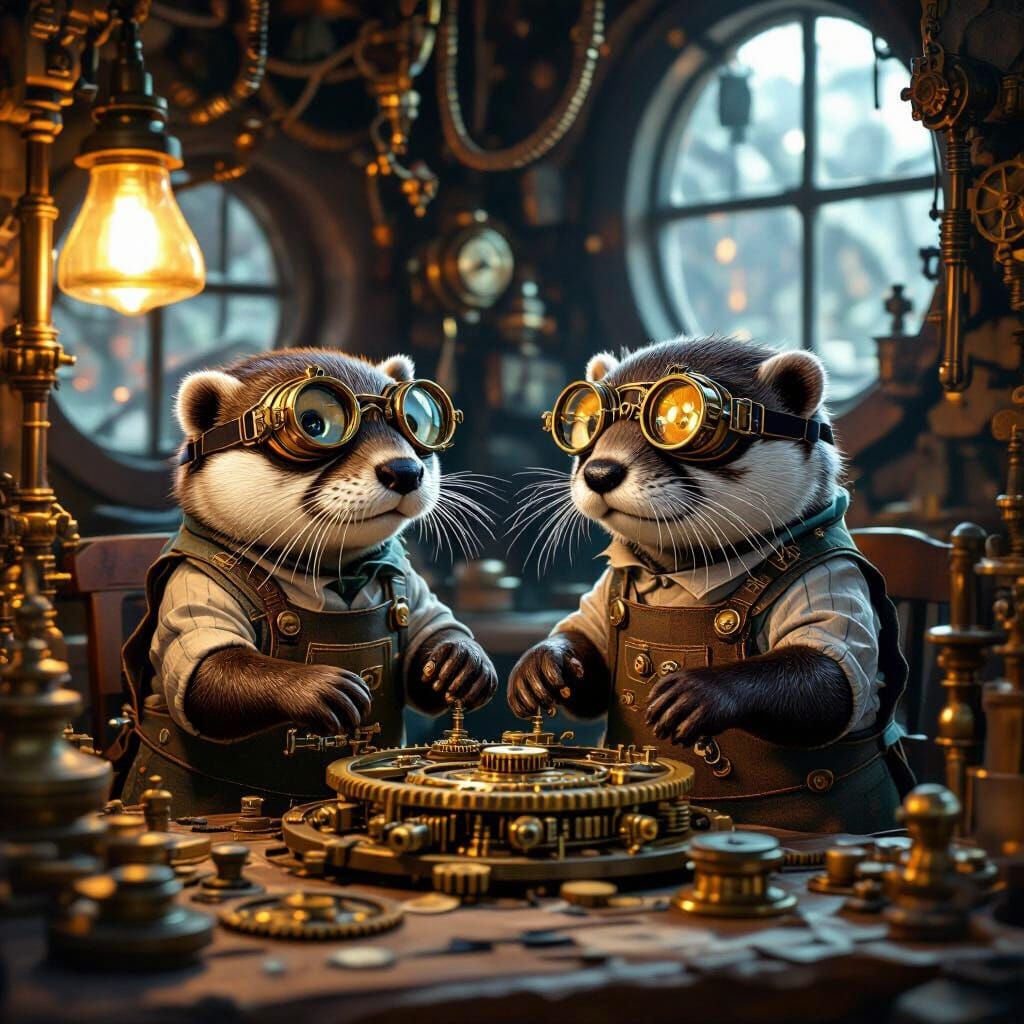 Steampunk Otters' Clockwork Workshop