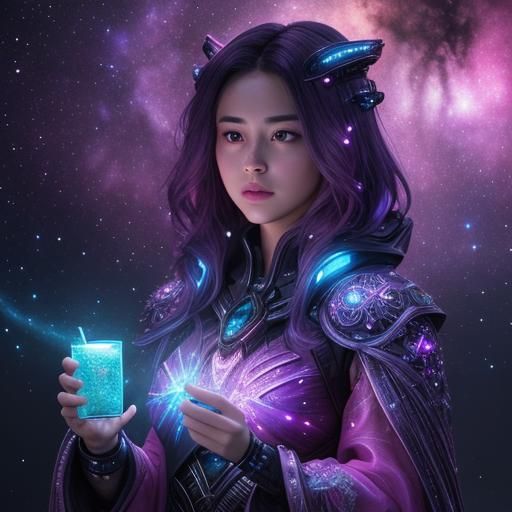 Cosmic Woman in Mixed Media Alcohol Ink Style