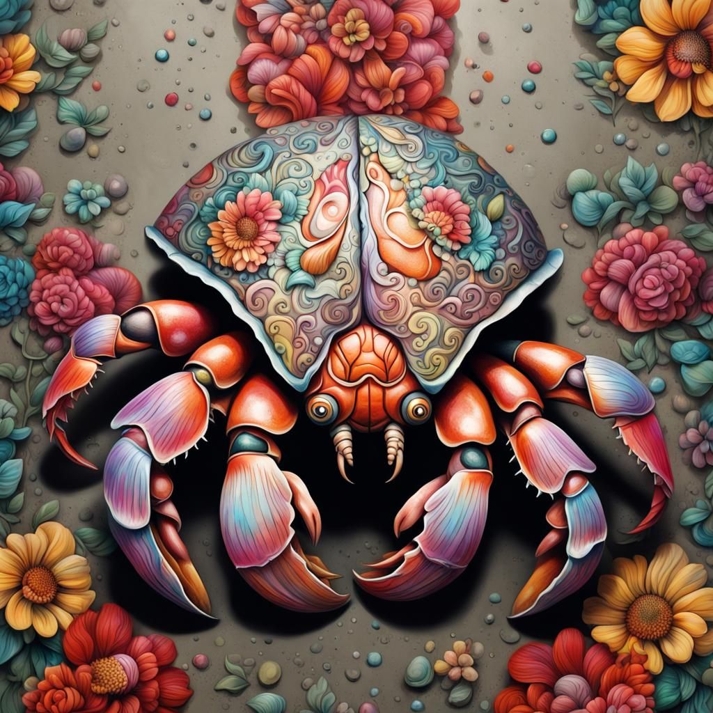 Floral Hermit Crab in Detailed Graffiti Art