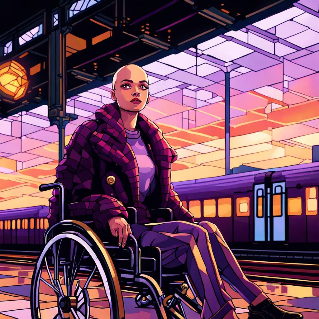 8-bit Pixel Art of Woman in Wheelchair at Station