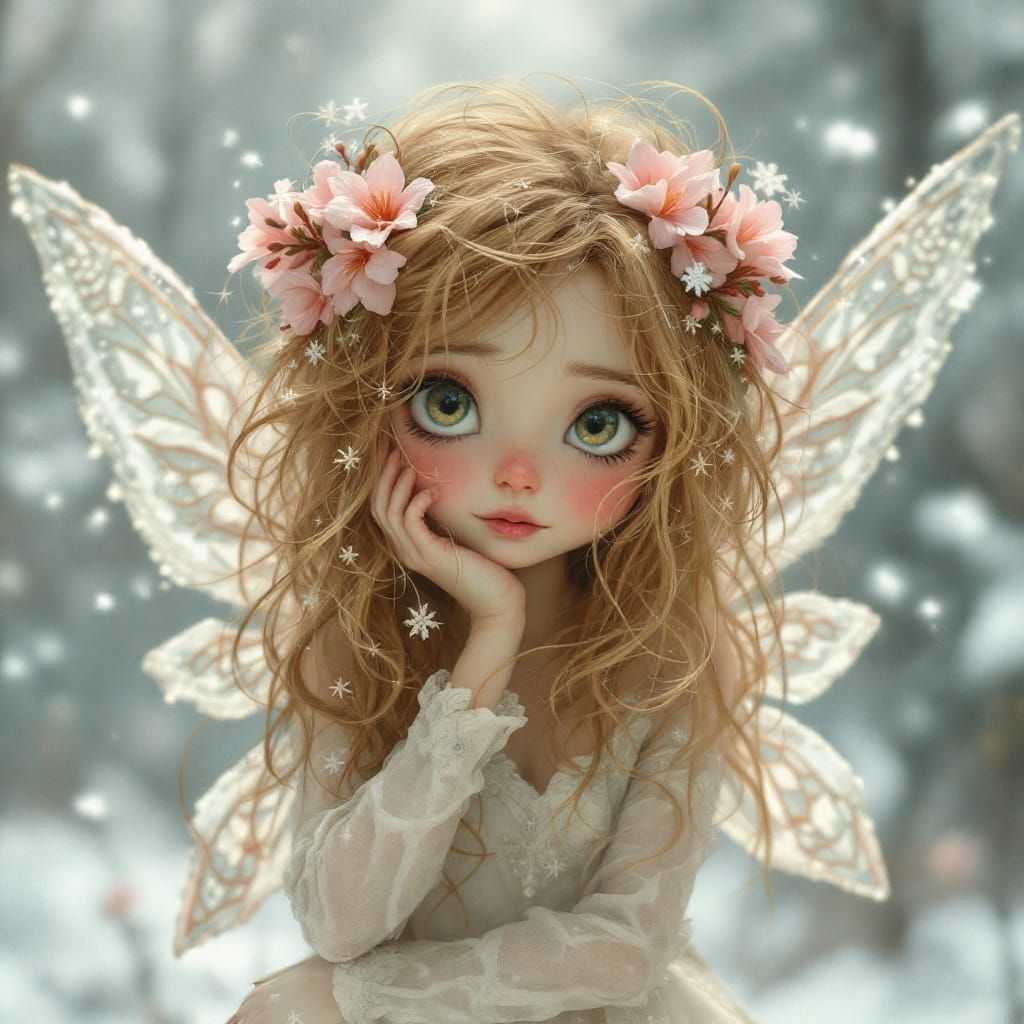Whimsical Fairy Girl in Winter Wonderland