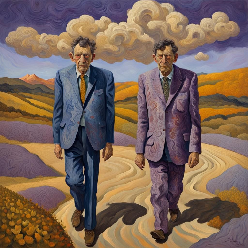 Cosmic Characters in Dreamscape, Lucian Freud Style