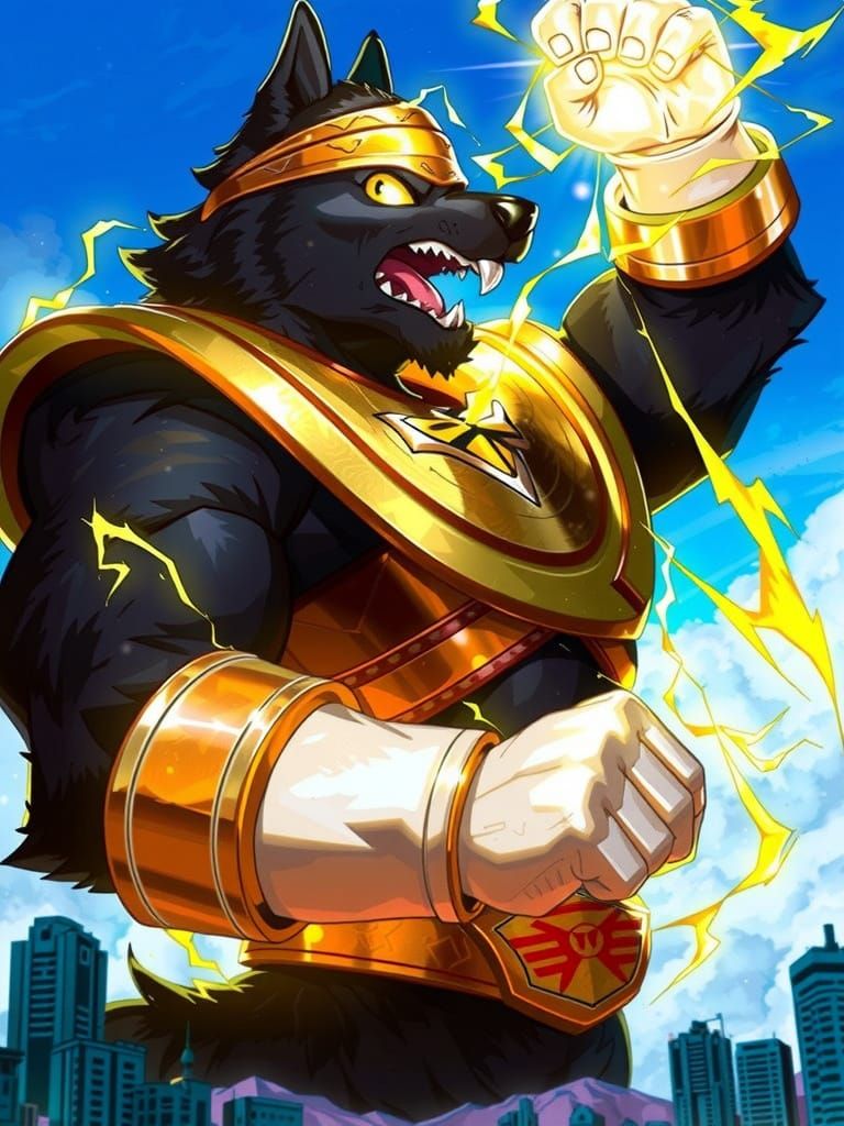 Giant Wolf Power Ranger in Comic Book Style