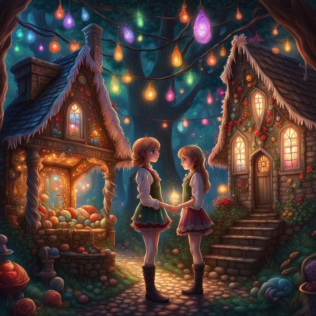 Fairycore Hansel and Gretel in a Mystical Forest