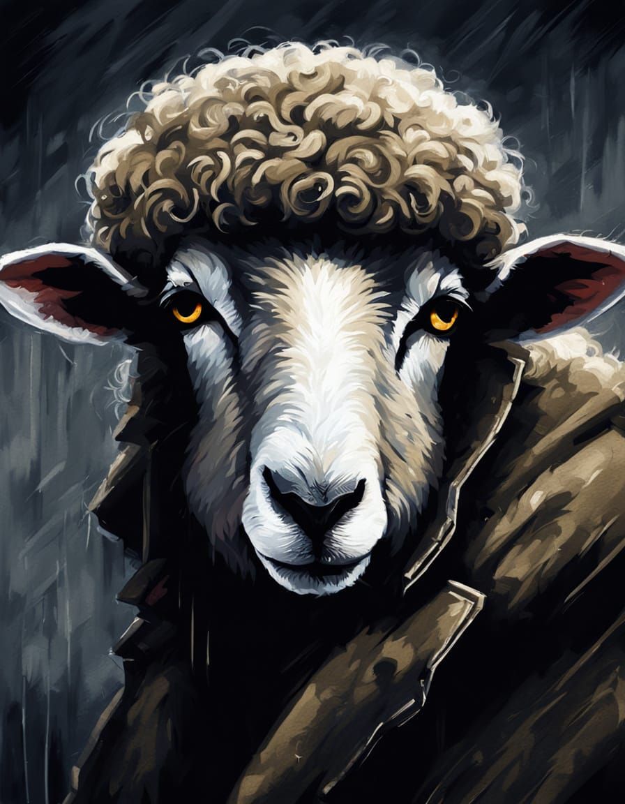 Film Noir Sheep in Trenchcoat Close-Up
