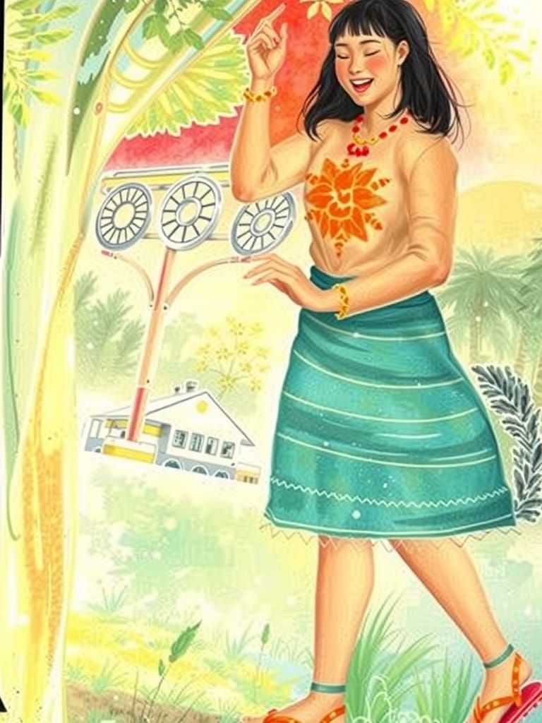 Blind Girl Reaches For Tree Branches With Joy, 3D Anime Styl...