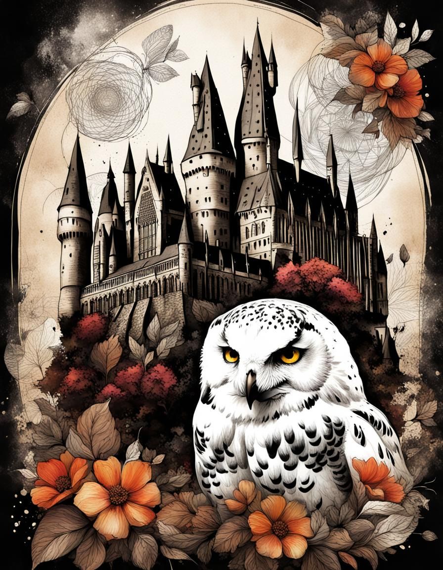 Floral Hogwarts Sepia Art Illusion