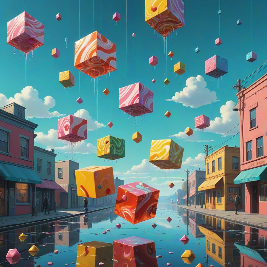 Surreal Cubes Defy Gravity in Whimsical Wonderland
