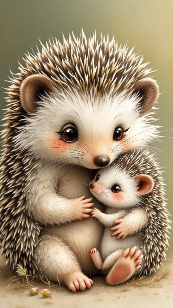 Mother Hedgehog and Baby in Heartwarming Illustration