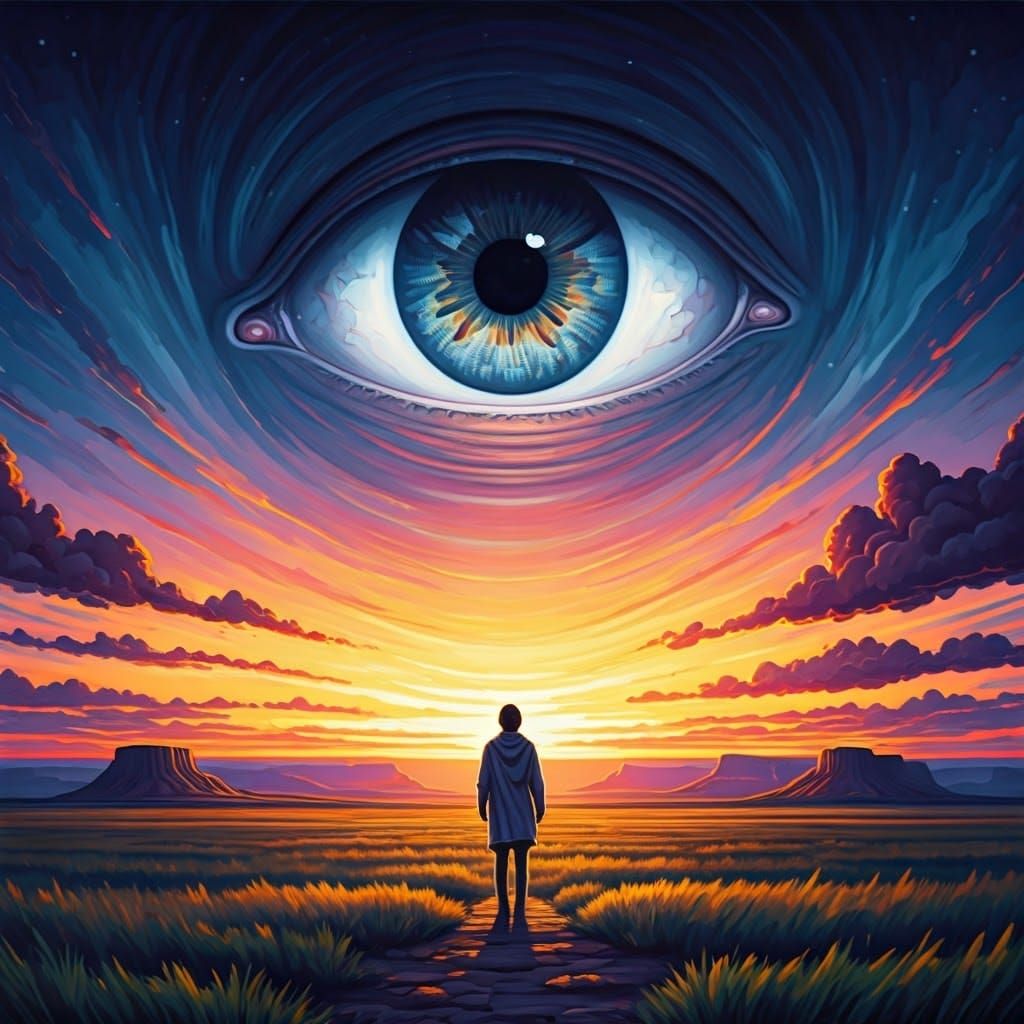 Ethereal Eye Over Black Mesa Sunset, Impressionistic Style