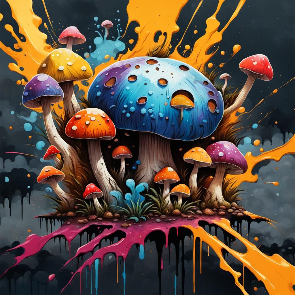 Graffiti Art: Mushrooms in a Desolate Wasteland